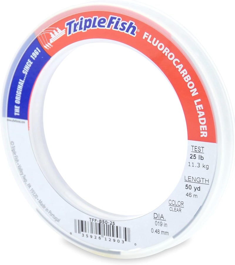 Triple Fish 100% Fluorocarbon Fishing Leader - Clear Invisible Strong and Heavy Duty Highly Abrasion Resistant, Fast Sinking Freshwater & Saltwater - Image 1